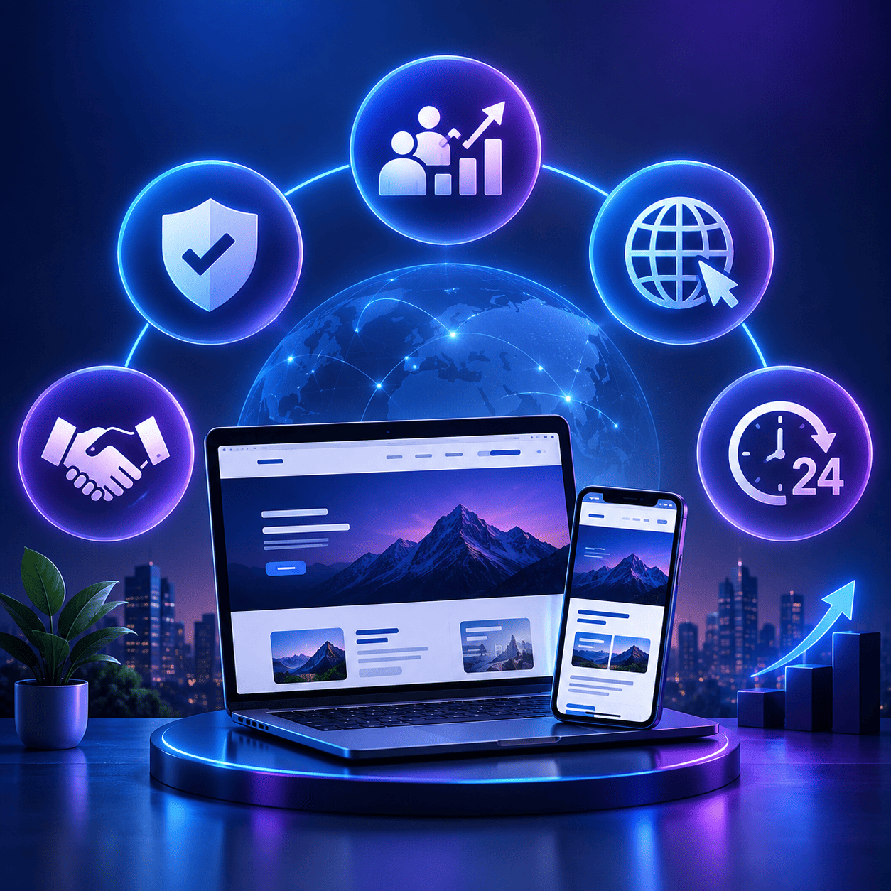 Professional business website displayed on laptop and mobile devices